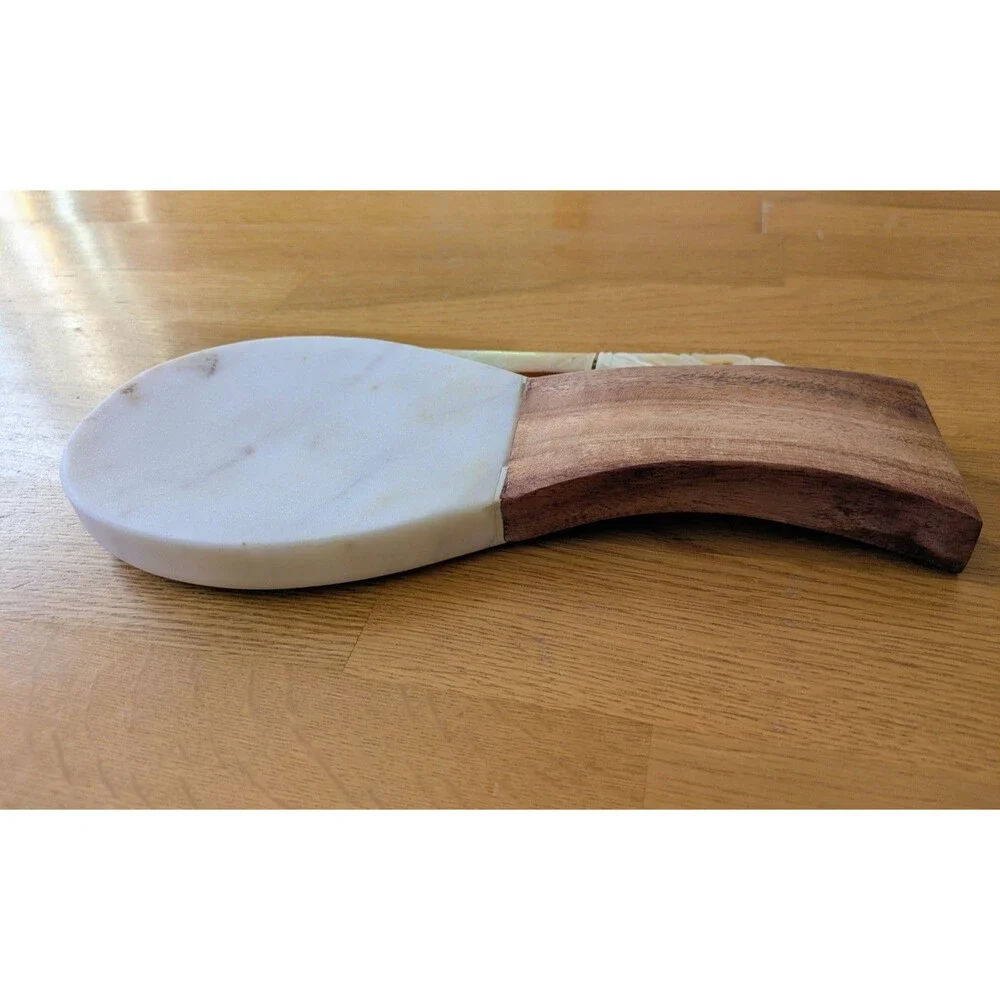 Marble & Wood Spoon Rest With Knife Cottagecore